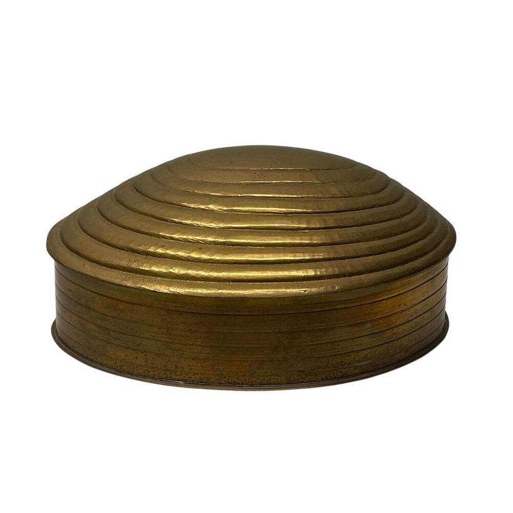 Brass Trinket Box Clamshell Hinged Nautical Coastal Beachy - Picture 2 of 9